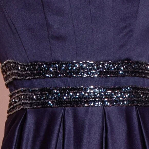 NEW LONG SLEEVELESS A-LINE SATIN DRESS WITH SCOOP NECKLINE AND SHEER BACK GL2531 - Picture 5 of 10